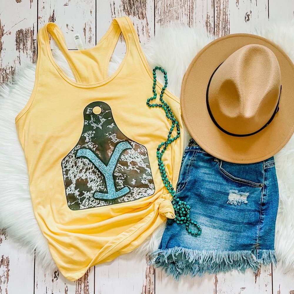 ladies western tank - Yellow Stone Cattle Ear Tag